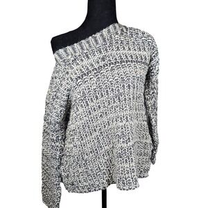 Pink Blush Chunky Knit Sweater Women Gray‎ White Marled Pullover Pockets Crochet